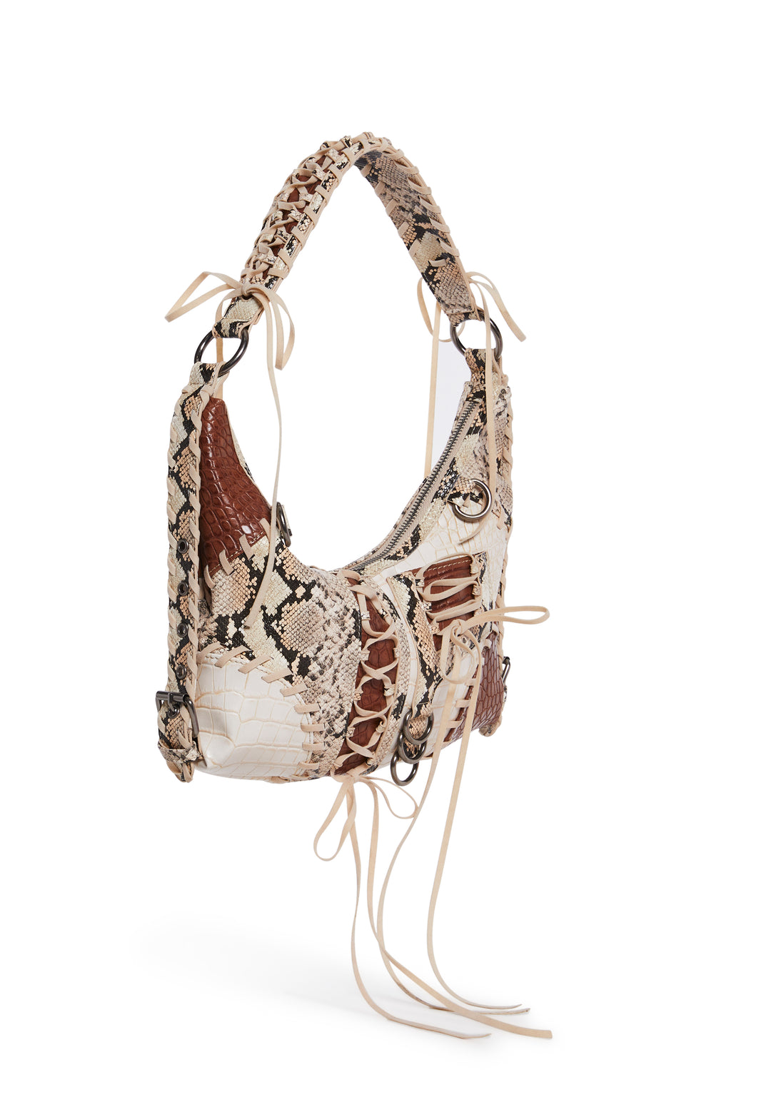 Snake Reptile Patchwork Crescent Shoulder Bag Current Mood - Multi - Image 3