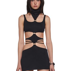 Womens Strappy Cut Out Dress With O-Ring Hardware Darker Wavs - Black