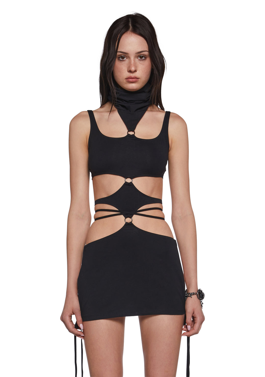 Womens Strappy Cut Out Dress With O-Ring Hardware Darker Wavs - Black