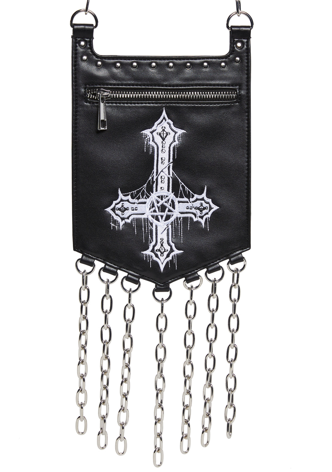 Goth Punk Upside Down Cross Chainlink Crossbody Bag - Black - Image 2
