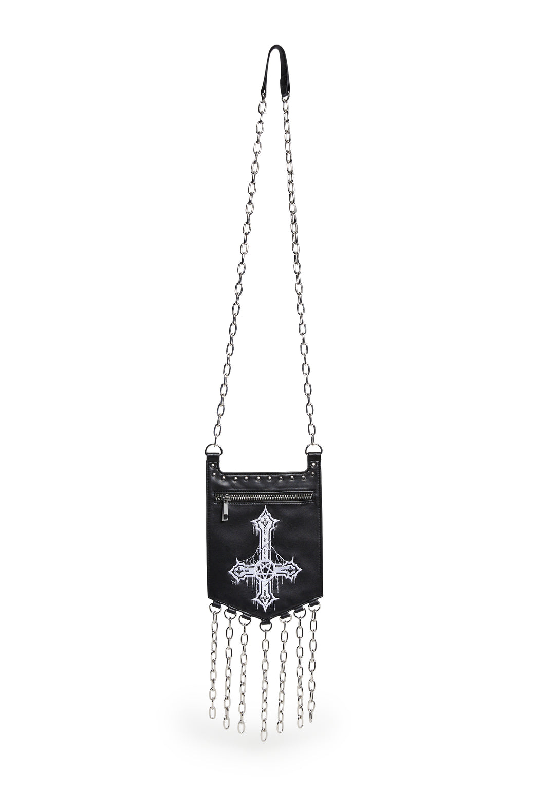 Goth Punk Upside Down Cross Chainlink Crossbody Bag - Black - Image 5