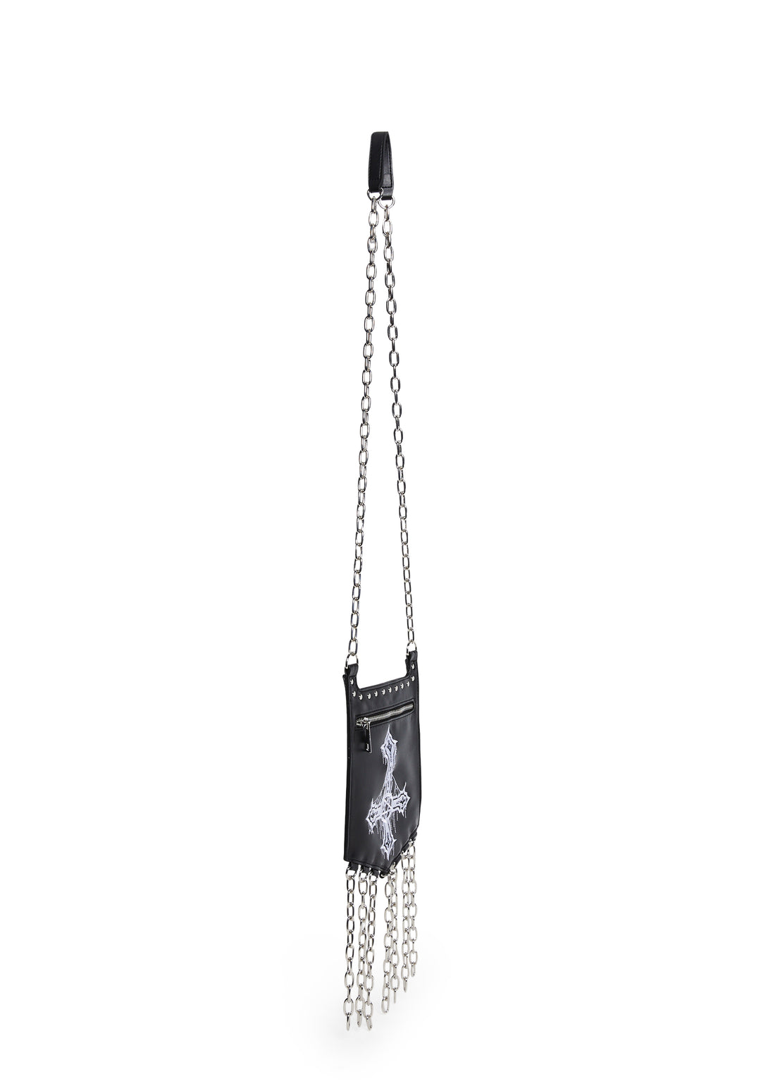Goth Punk Upside Down Cross Chainlink Crossbody Bag - Black - Image 3