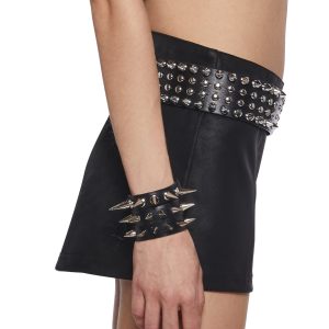 Vegan Leather Spiked Studs Cuff Set - Black