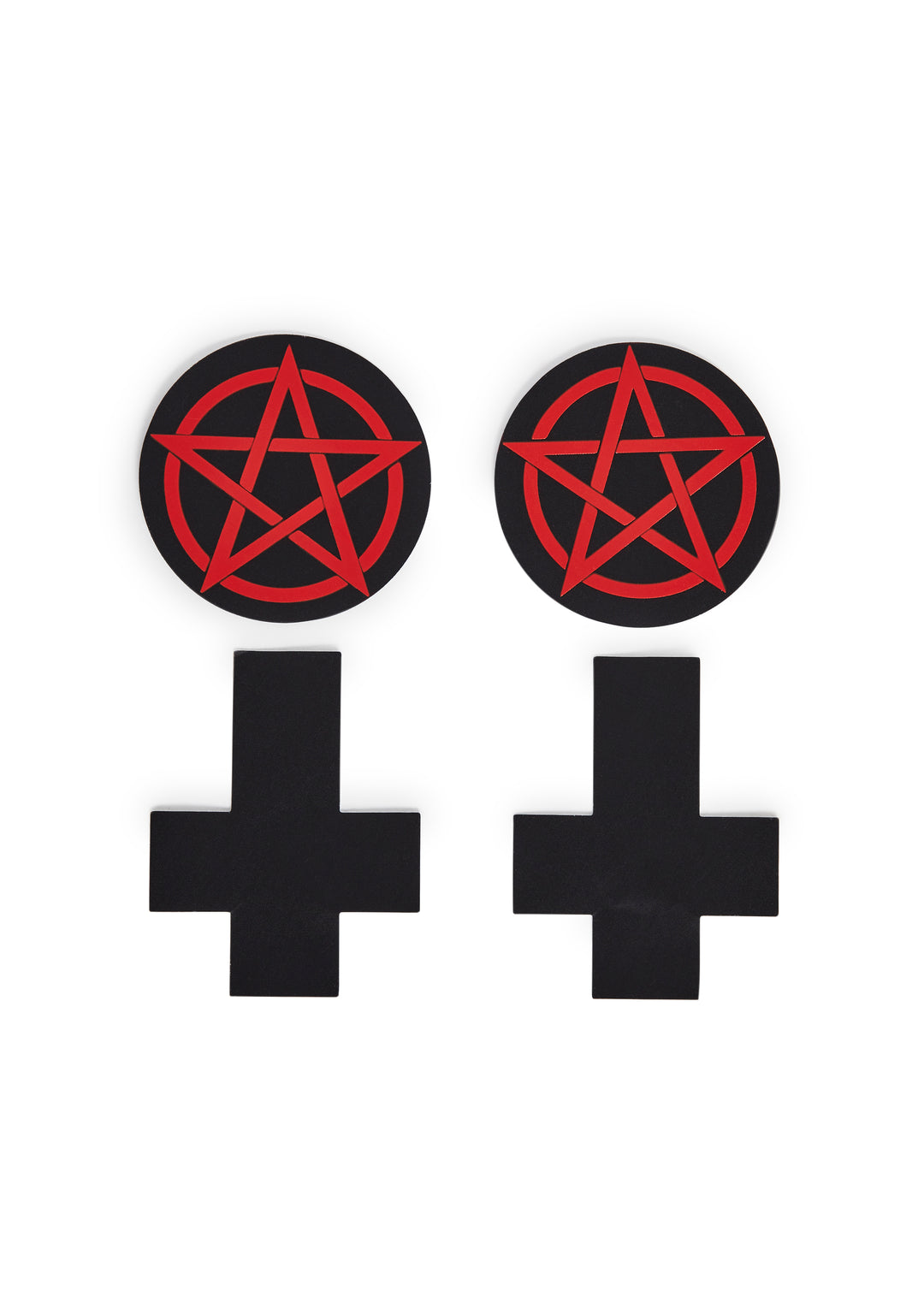 Goth Pentagram Upside Down Cross Pasties Set - Black