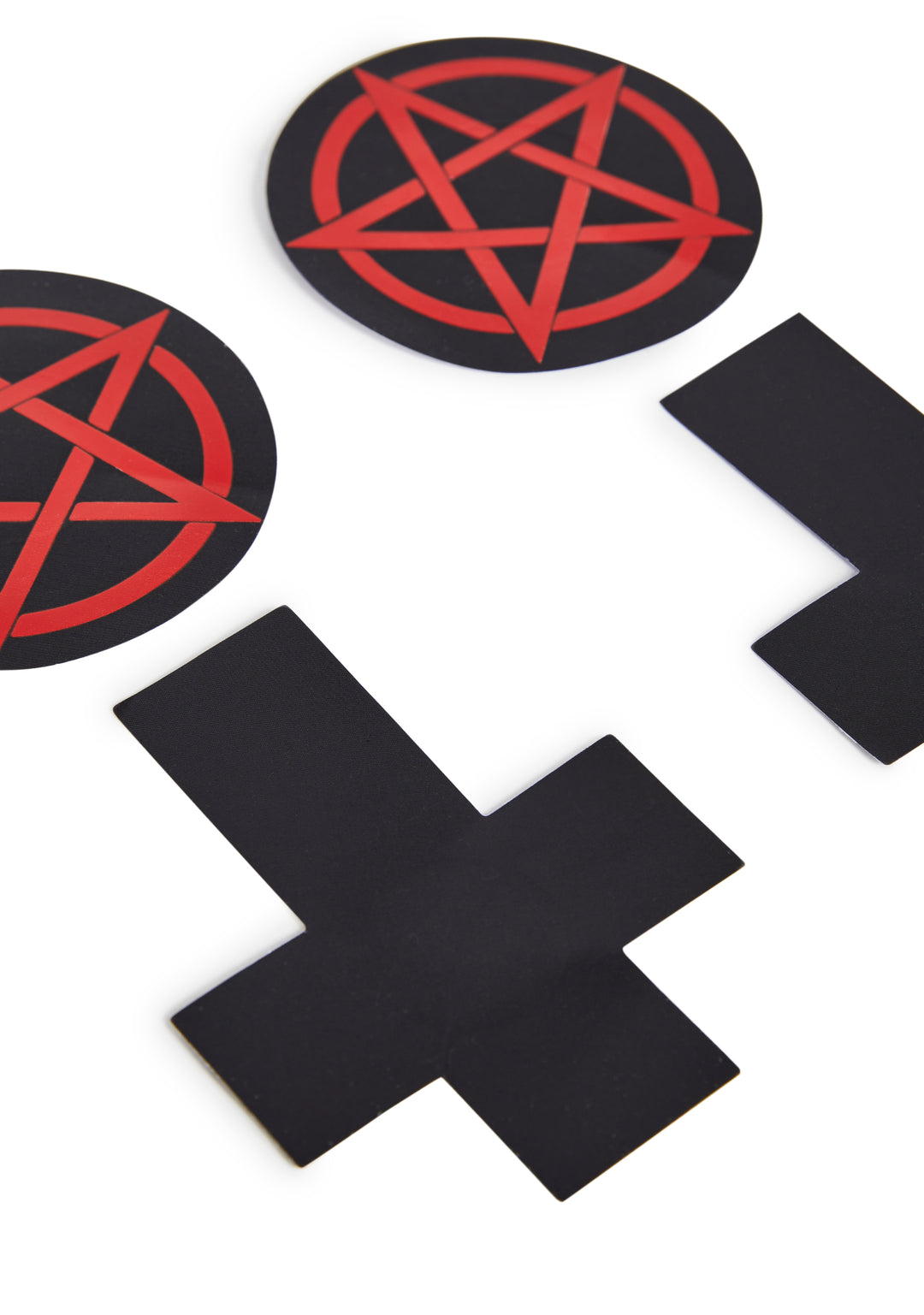 Goth Pentagram Upside Down Cross Pasties Set - Black - Image 2