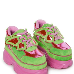 Rave Trippy Butterfly Fuzzy Platform Sneakers Club Exx - Pink