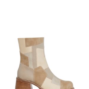 Patchwork Suede Vegan Leather Ankle Boots Delias - Beige