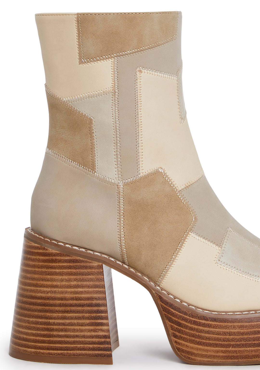 Patchwork Suede Vegan Leather Ankle Boots Delias - Beige - Image 2