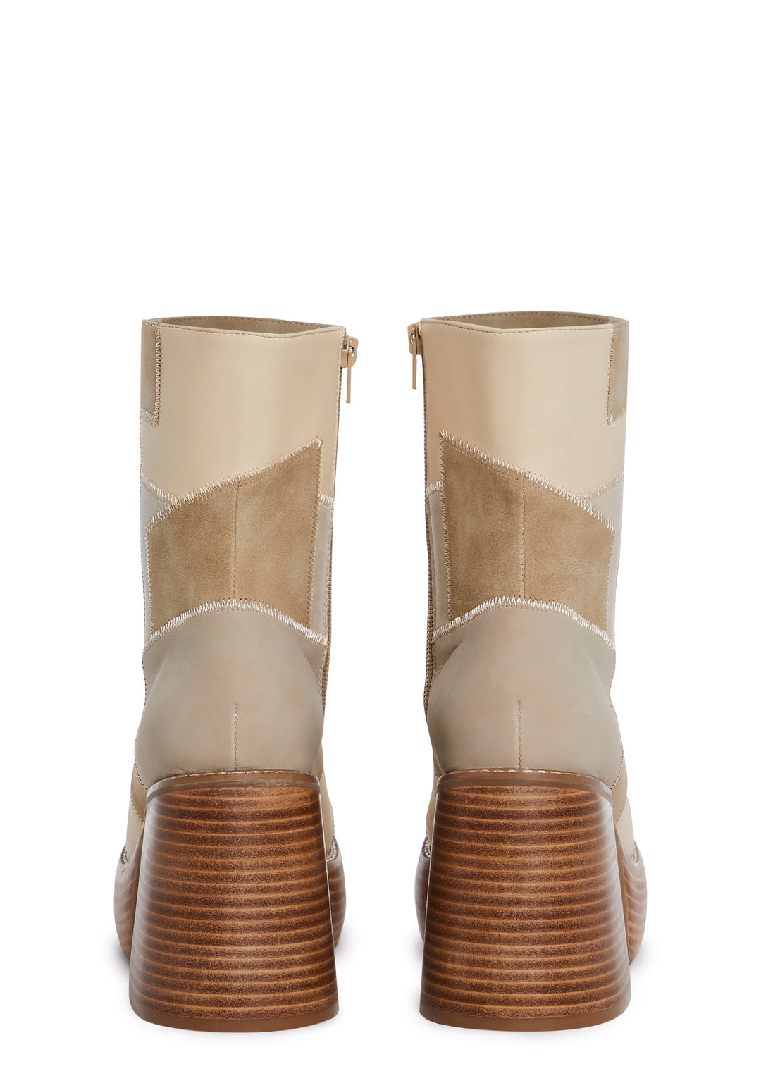 Patchwork Suede Vegan Leather Ankle Boots Delias - Beige - Image 4