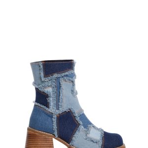Distressed Denim Patchwork Ankle Boots Delias - Blue