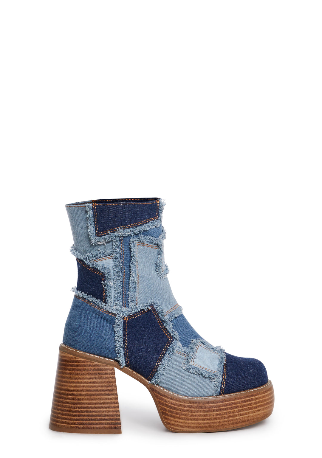 Distressed Denim Patchwork Ankle Boots Delias - Blue