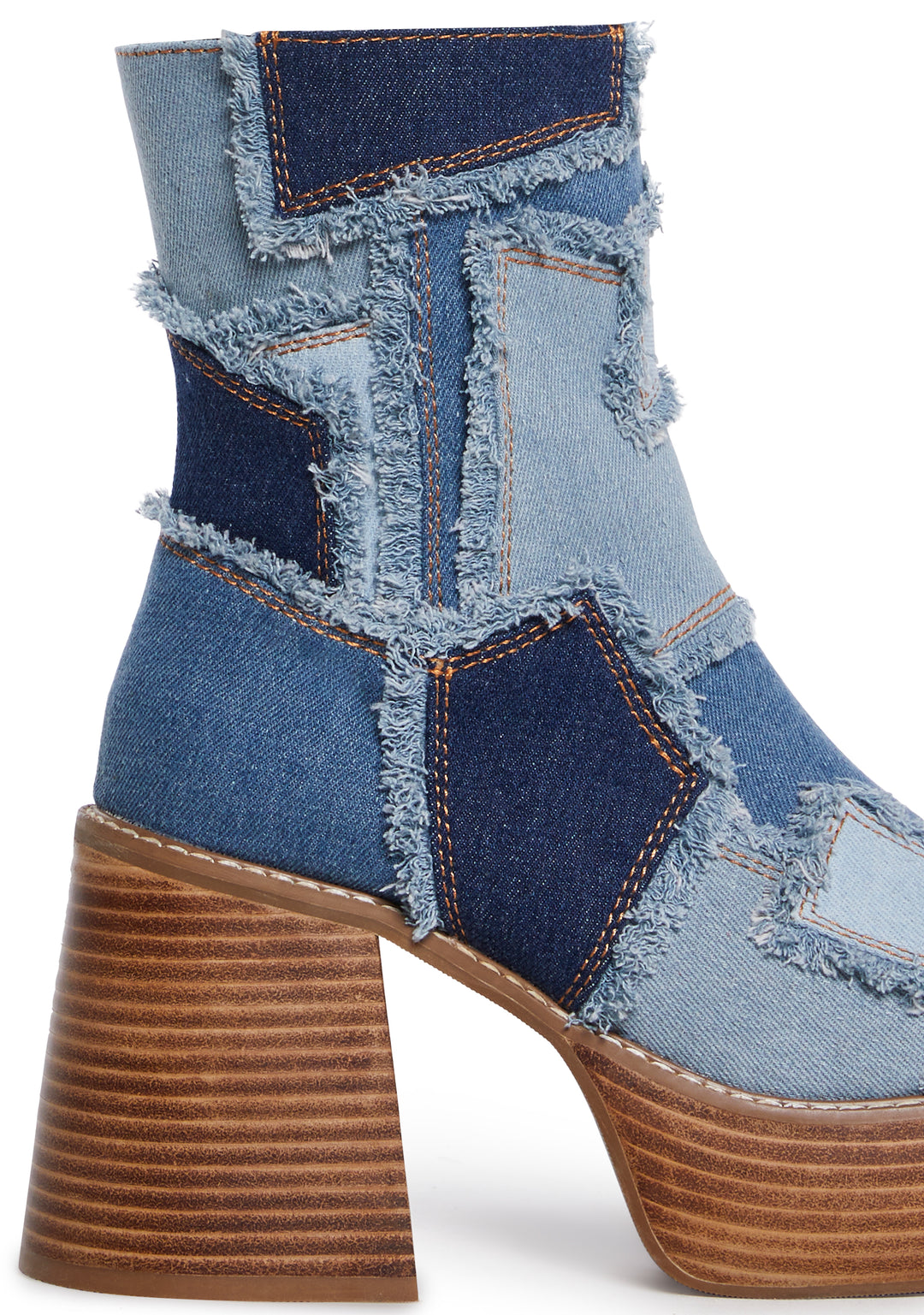 Distressed Denim Patchwork Ankle Boots Delias - Blue - Image 2
