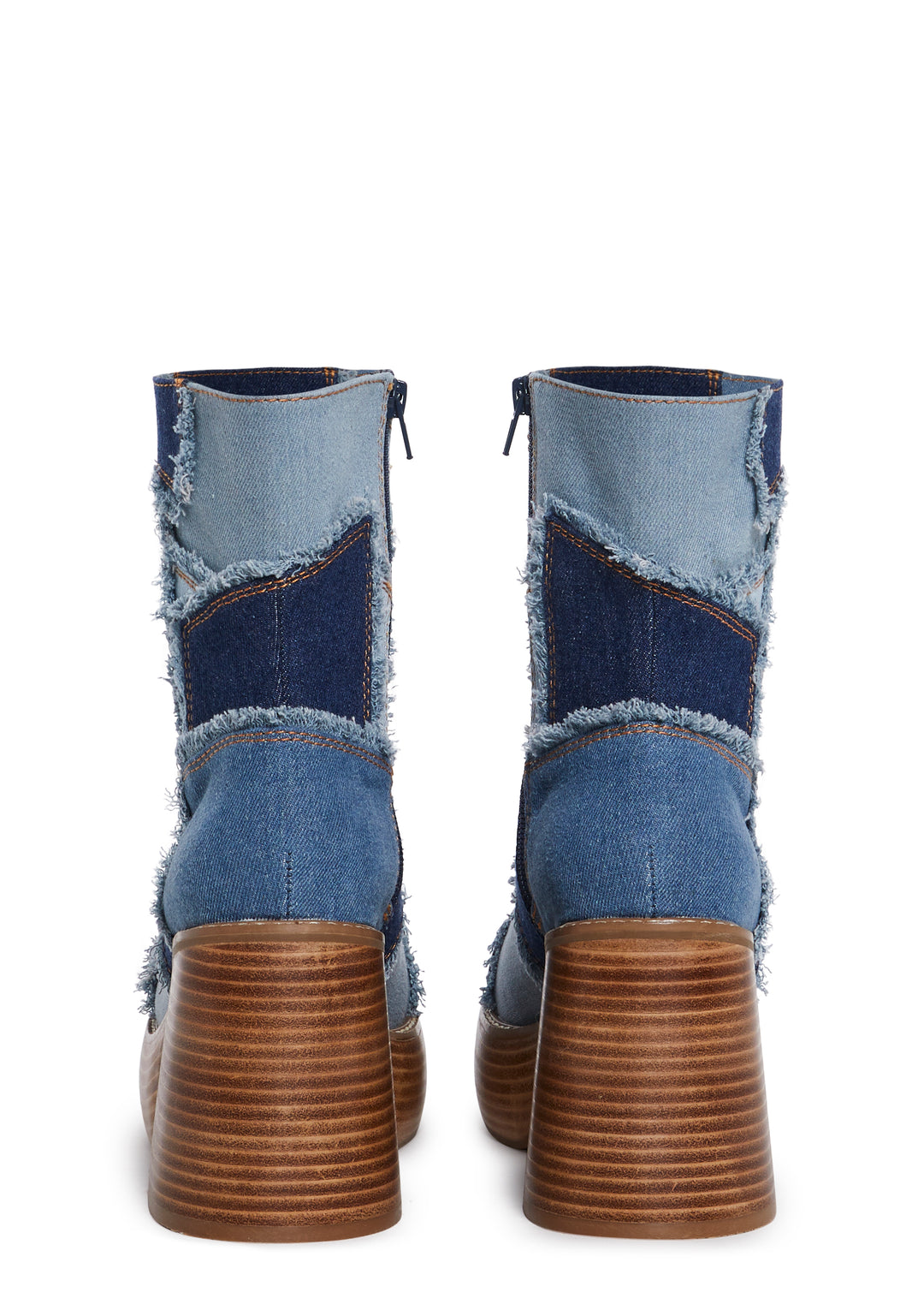 Distressed Denim Patchwork Ankle Boots Delias - Blue - Image 4