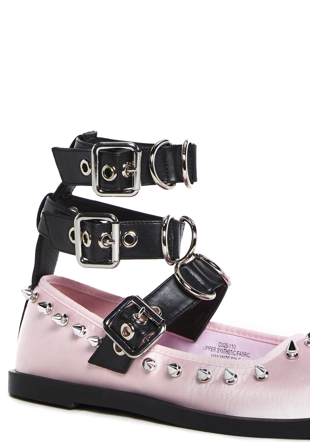 Satin Ballerina Flats With Studded Details And Vegan Leather Buckles Current Mood - Pink - Image 2