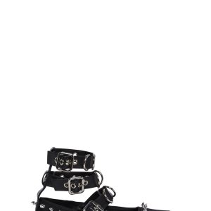 Satin Ballerina Flats With Studded Details And Vegan Leather Buckles Current Mood - Black