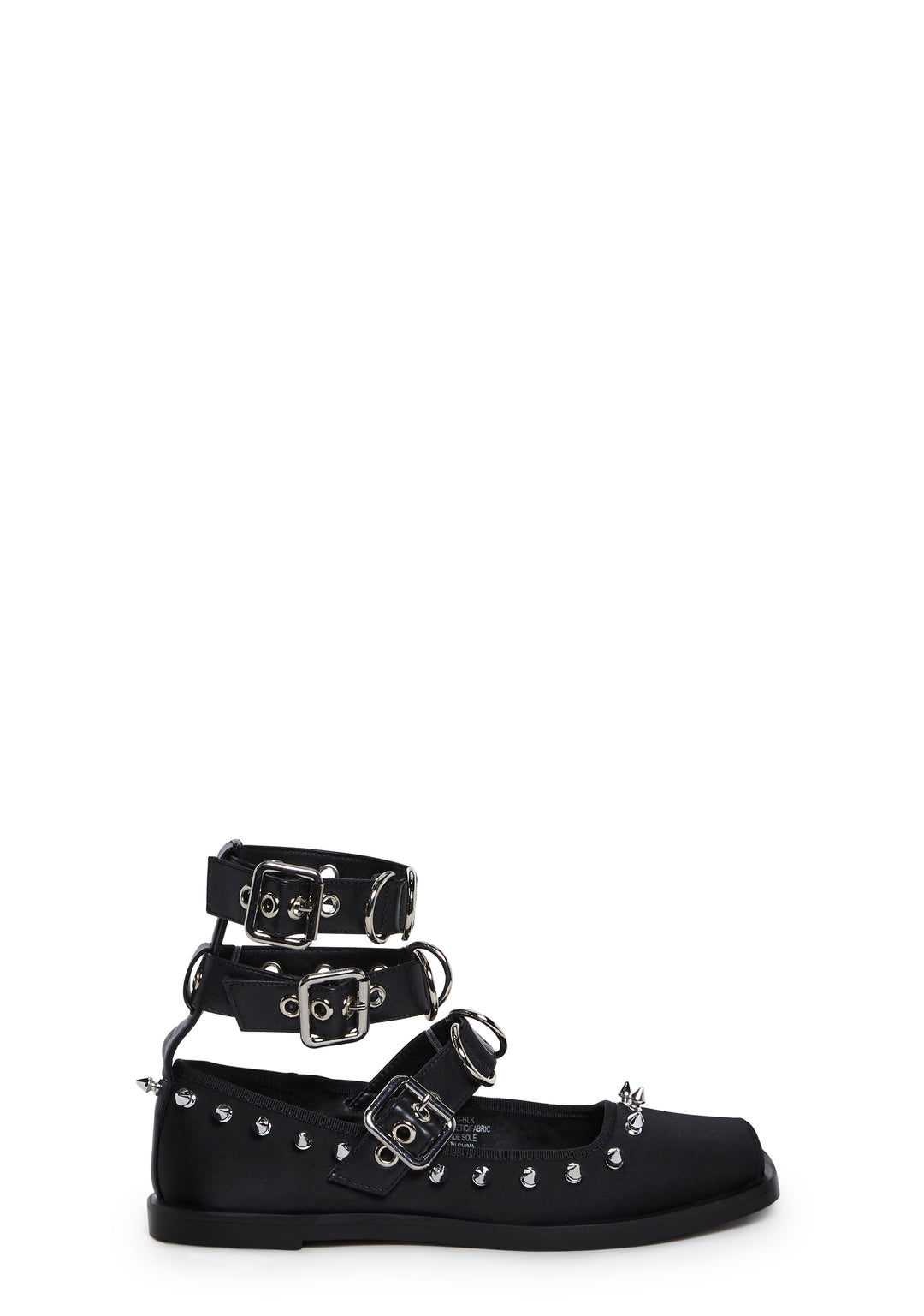 Satin Ballerina Flats With Studded Details And Vegan Leather Buckles Current Mood - Black