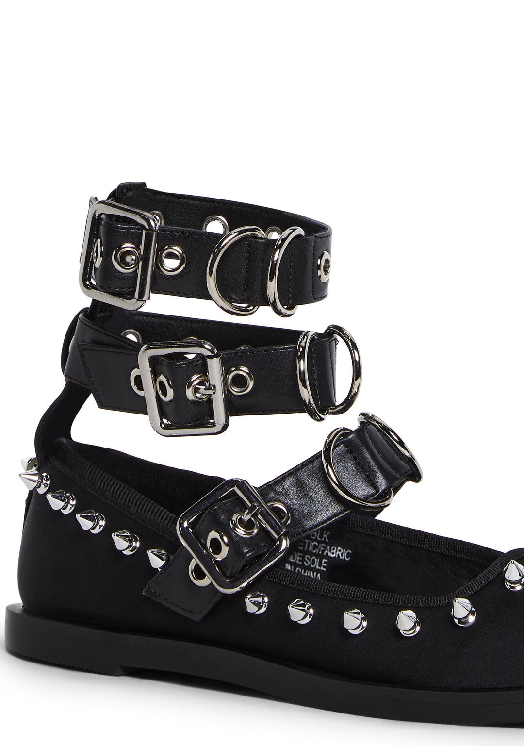 Satin Ballerina Flats With Studded Details And Vegan Leather Buckles Current Mood - Black - Image 2