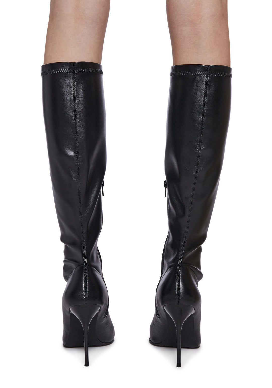 Stretchy Vegan Leather Knee High Boots Generation Kiss - Black - Image 4