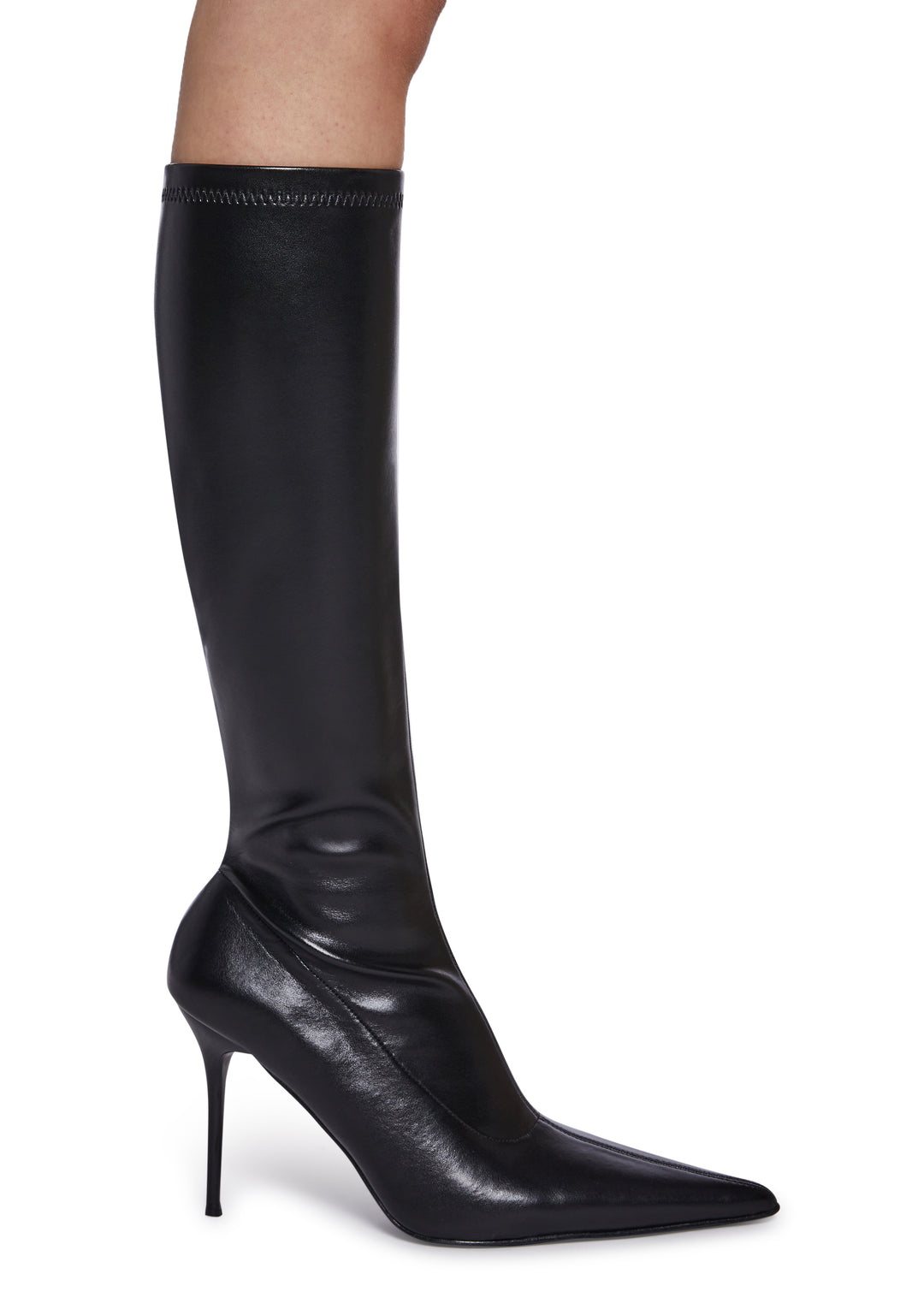 Stretchy Vegan Leather Knee High Boots Generation Kiss - Black