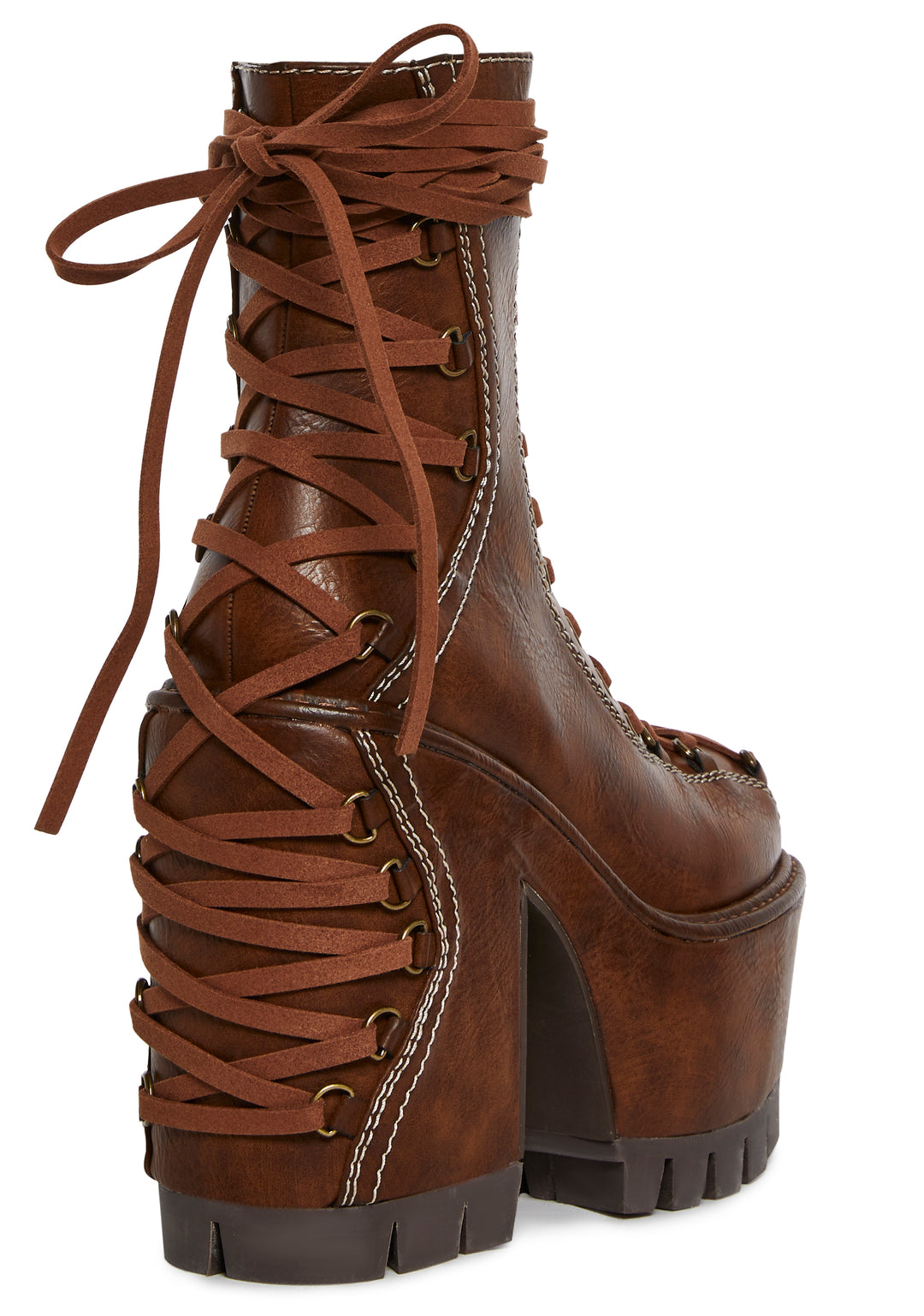 Womens Fairycore Vegan Leather Corset Boots Club Exx - Brown - Image 2