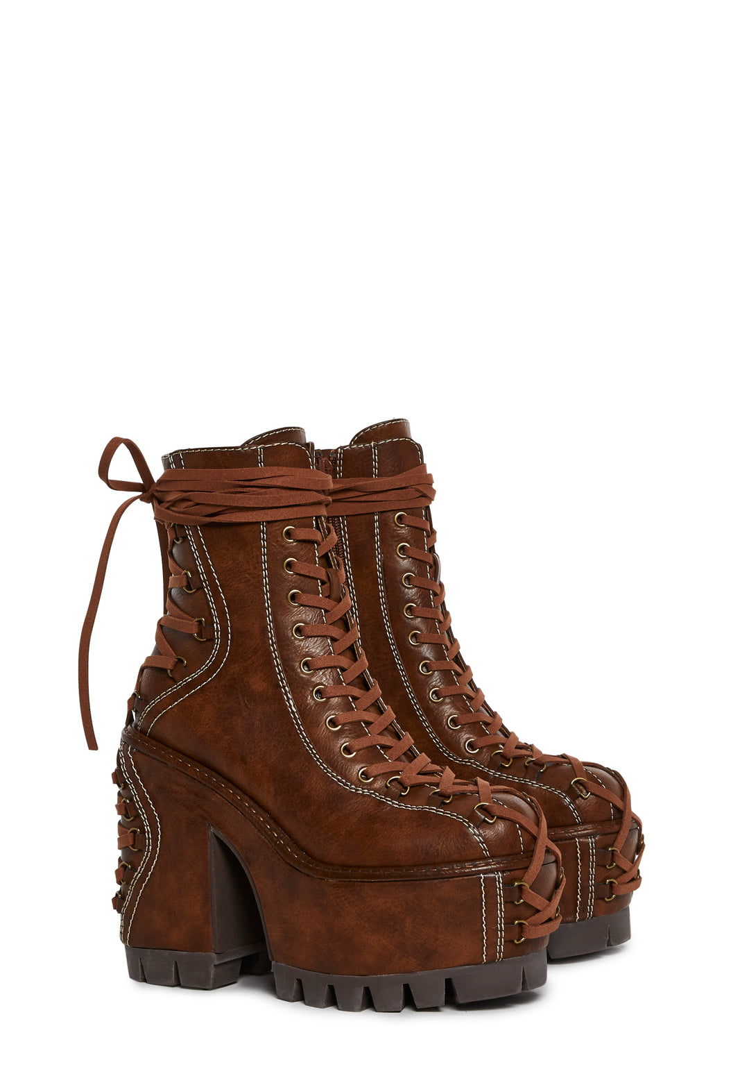 Womens Fairycore Vegan Leather Corset Boots Club Exx - Brown - Image 3