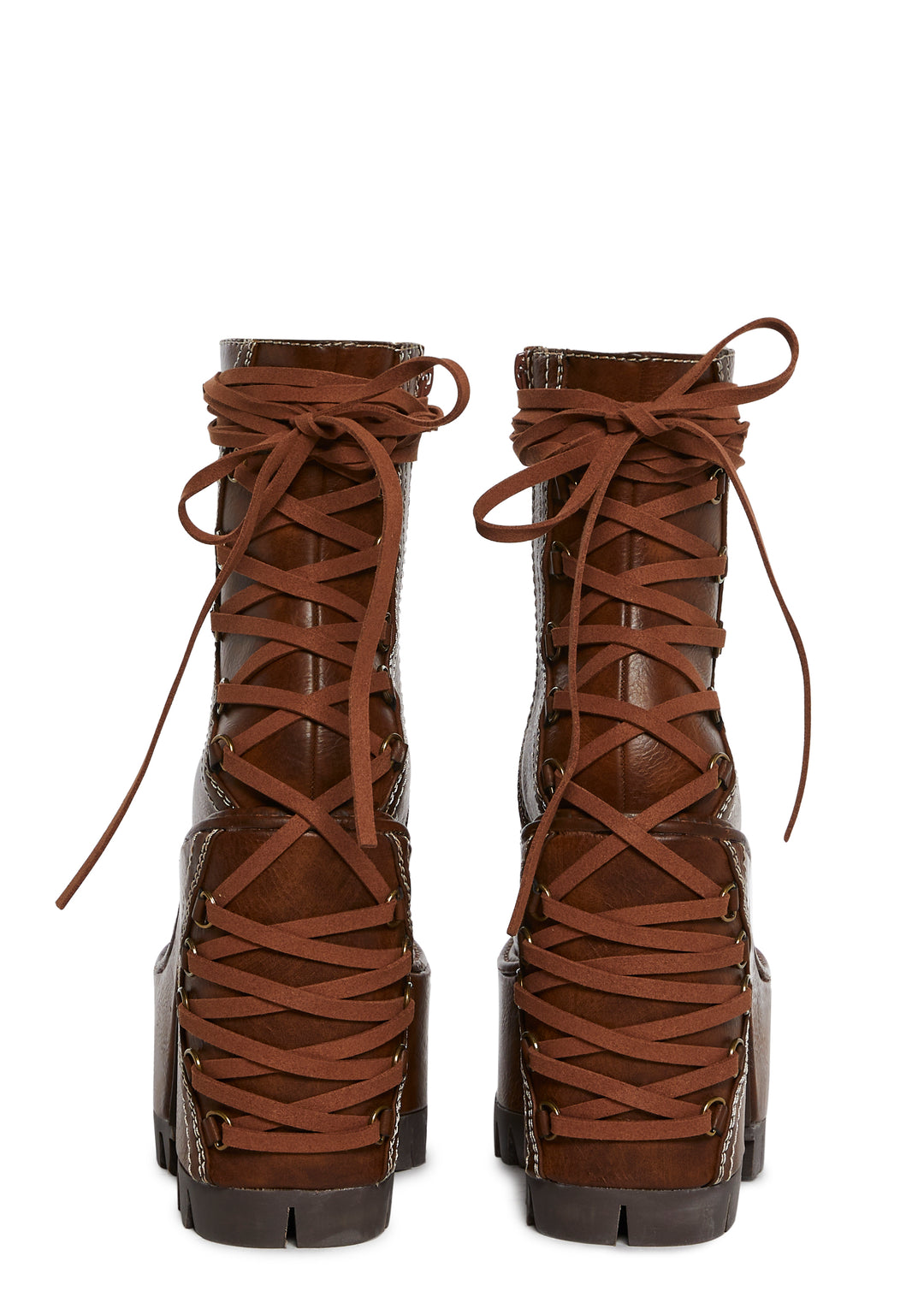 Womens Fairycore Vegan Leather Corset Boots Club Exx - Brown - Image 4