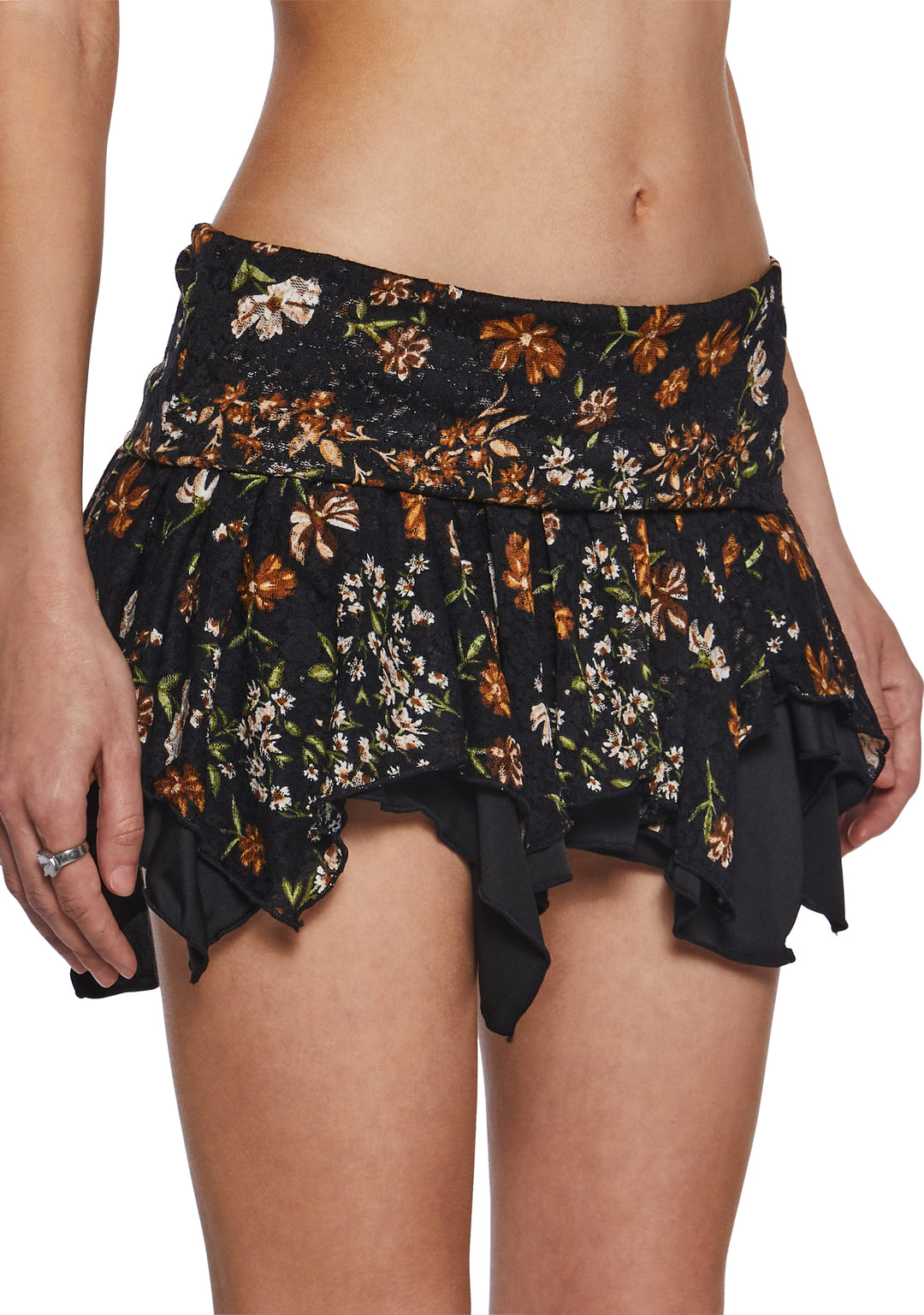 Womens Floral Lace Micro Mini Handkerchief Skirt Current Mood - Multi - Image 5