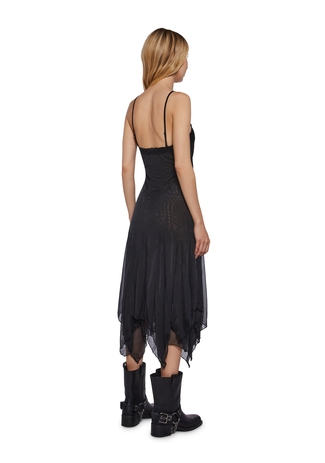 Womens Mesh Lace Handkerchief Hem Slip Dress Current Mood - Black - Image 4