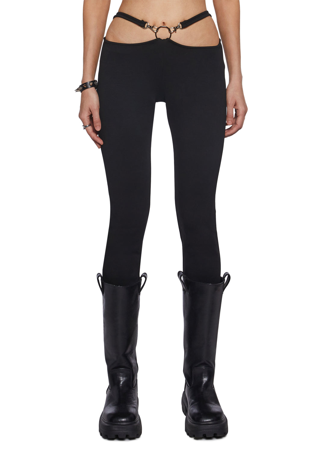 Womens Stretchy Clip On Cut Out Leggings Ambient Darker Wavs - Black