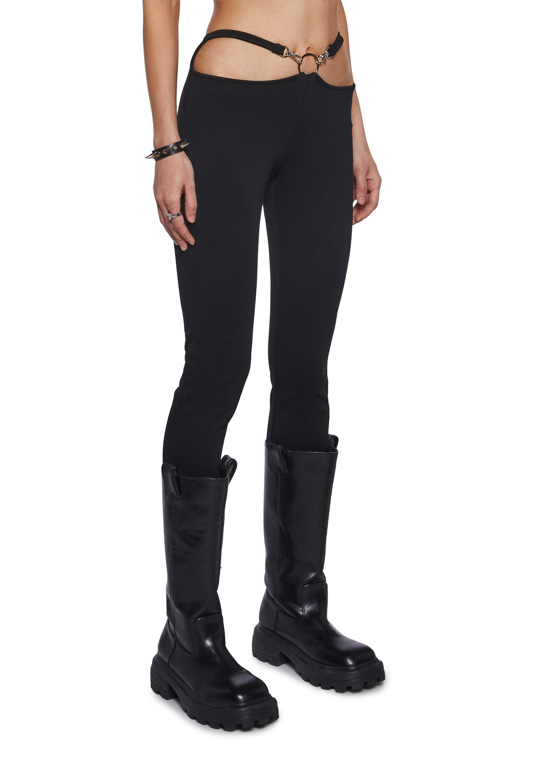 Womens Stretchy Clip On Cut Out Leggings Ambient Darker Wavs - Black - Image 3