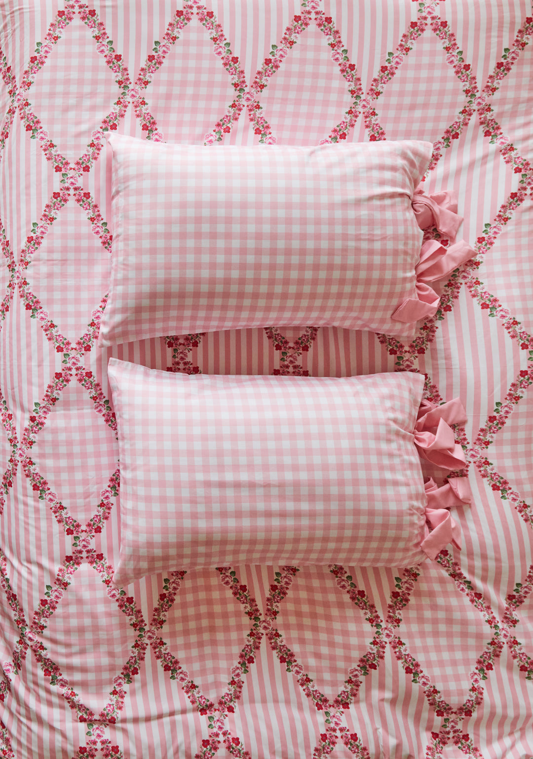 Dolls Home Gingham Floral Print Duvet Set With Pillowcases - Pink - Image 4