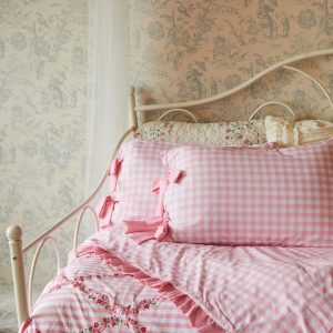 Dolls Home Gingham Floral Print Duvet Set With Pillowcases - Pink