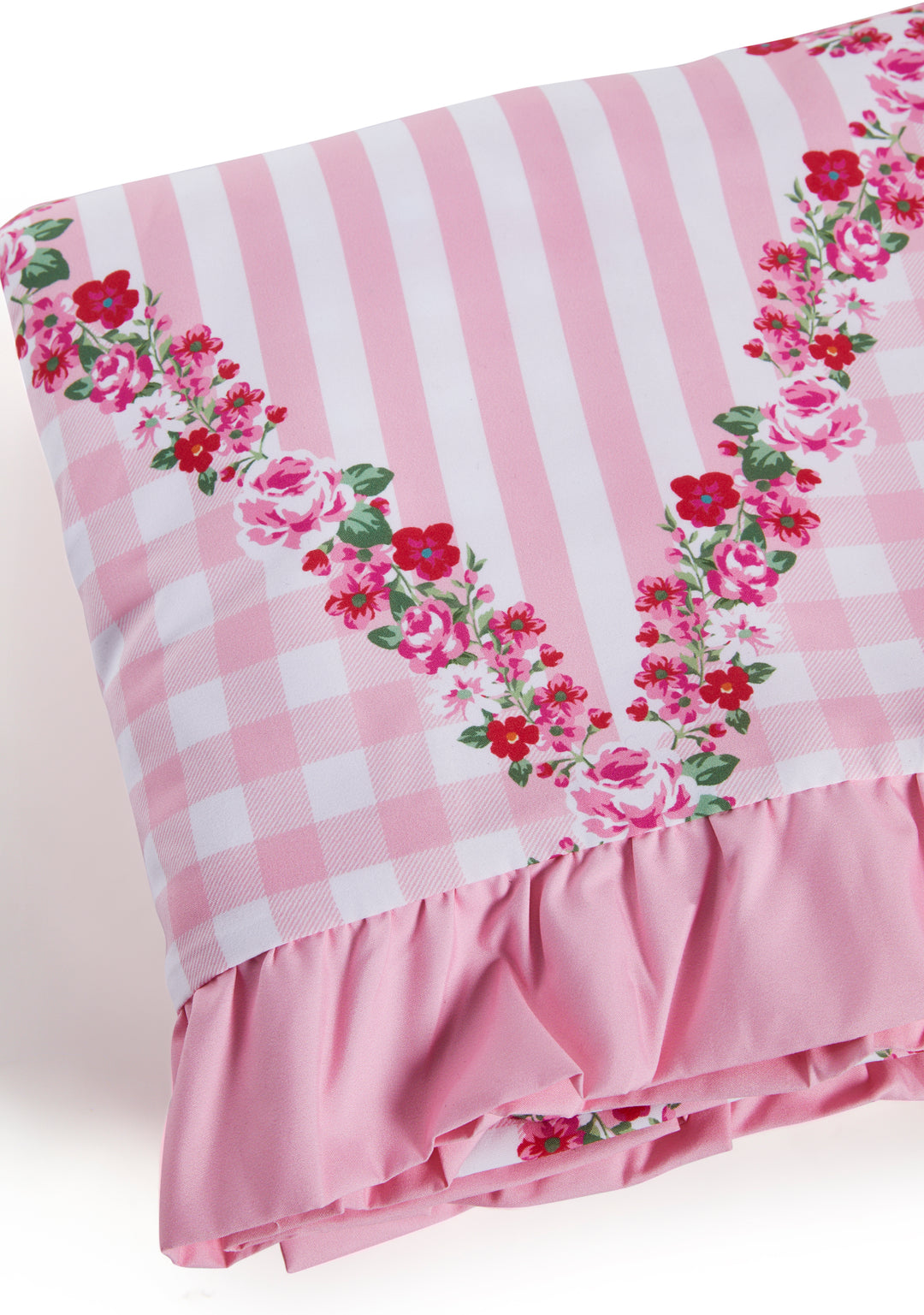 Dolls Home Gingham Floral Print Duvet Set With Pillowcases - Pink - Image 6