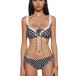 Womens Gingham Bikini Set Swim Summer Sugar Thrillz - Black
