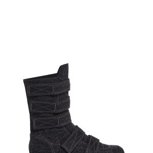 Denim Velcro Ankle Boots With Side Zipper Closures Darker Wavs - Black
