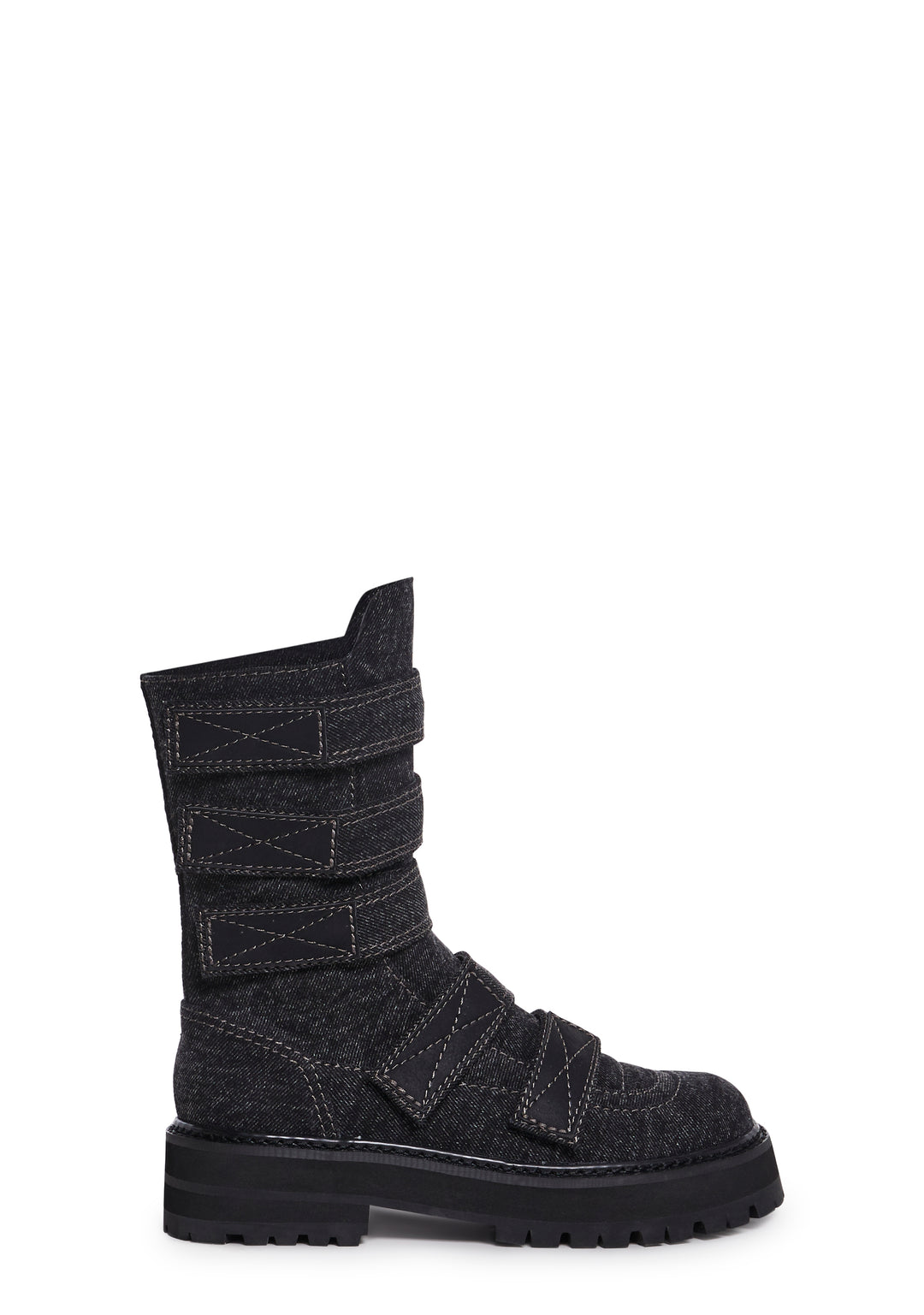 Denim Velcro Ankle Boots With Side Zipper Closures Darker Wavs - Black