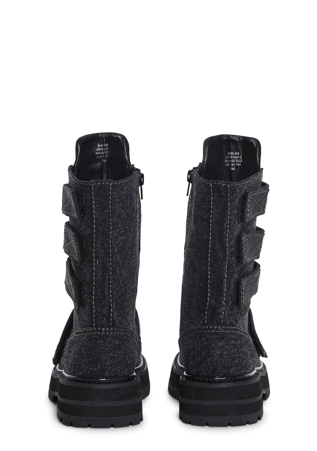Denim Velcro Ankle Boots With Side Zipper Closures Darker Wavs - Black - Image 4