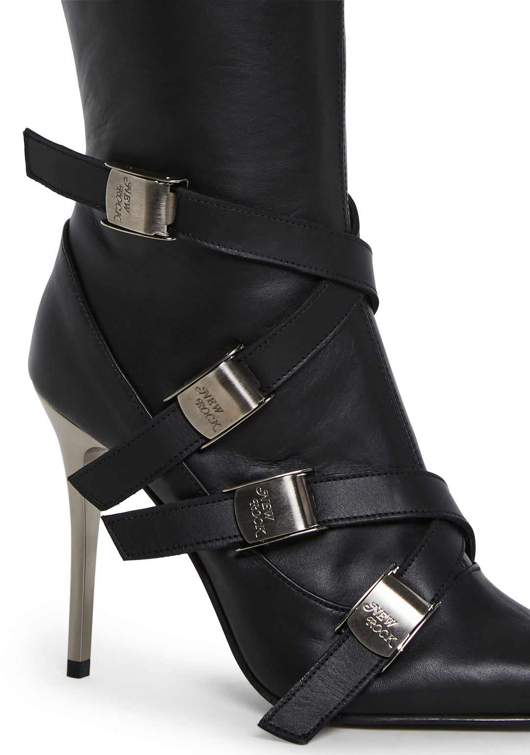 New Rock M-QUEEN007-S1 Pointed Toe Skinny Heel Boots - Black - Image 2