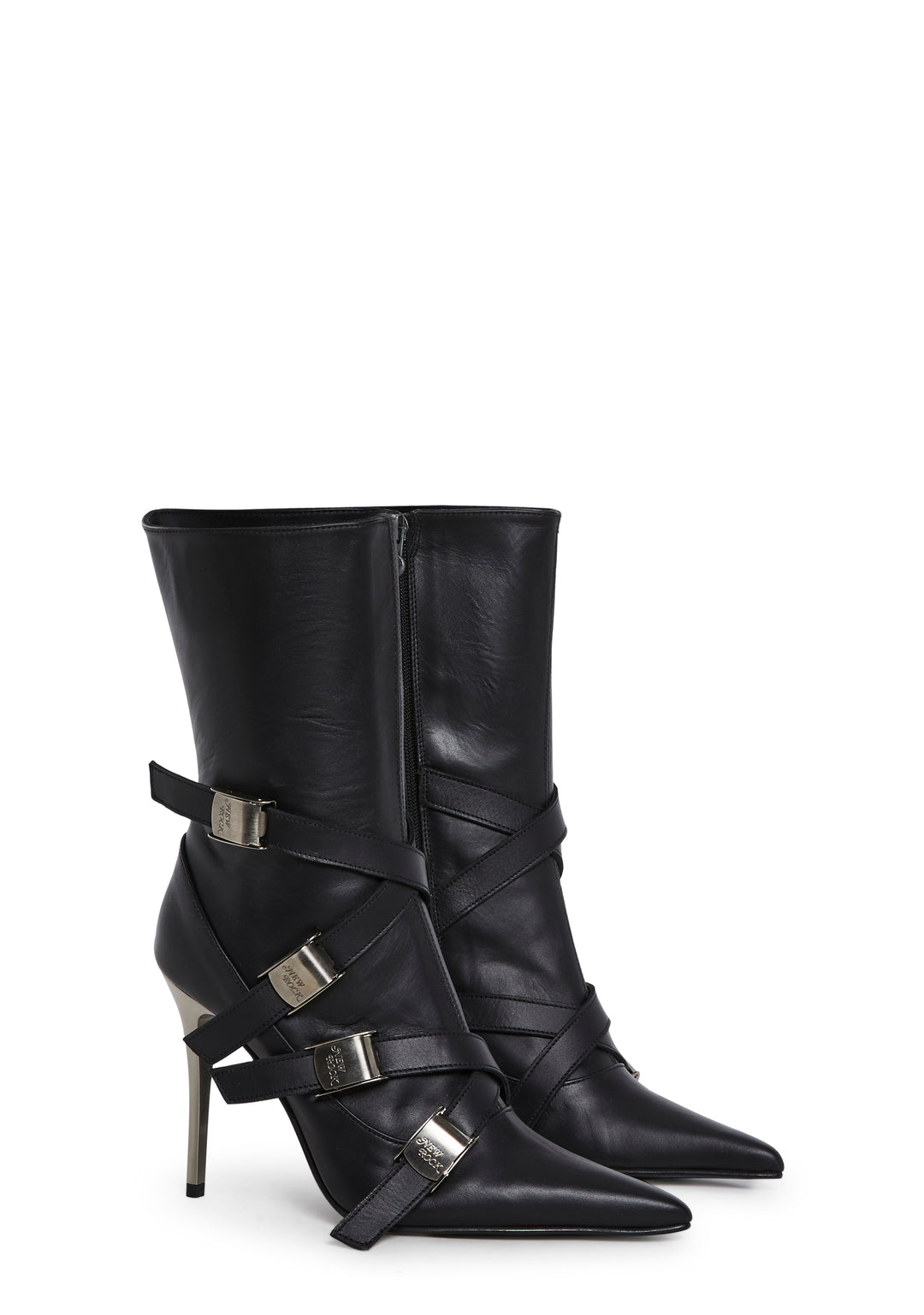 New Rock M-QUEEN007-S1 Pointed Toe Skinny Heel Boots - Black - Image 3