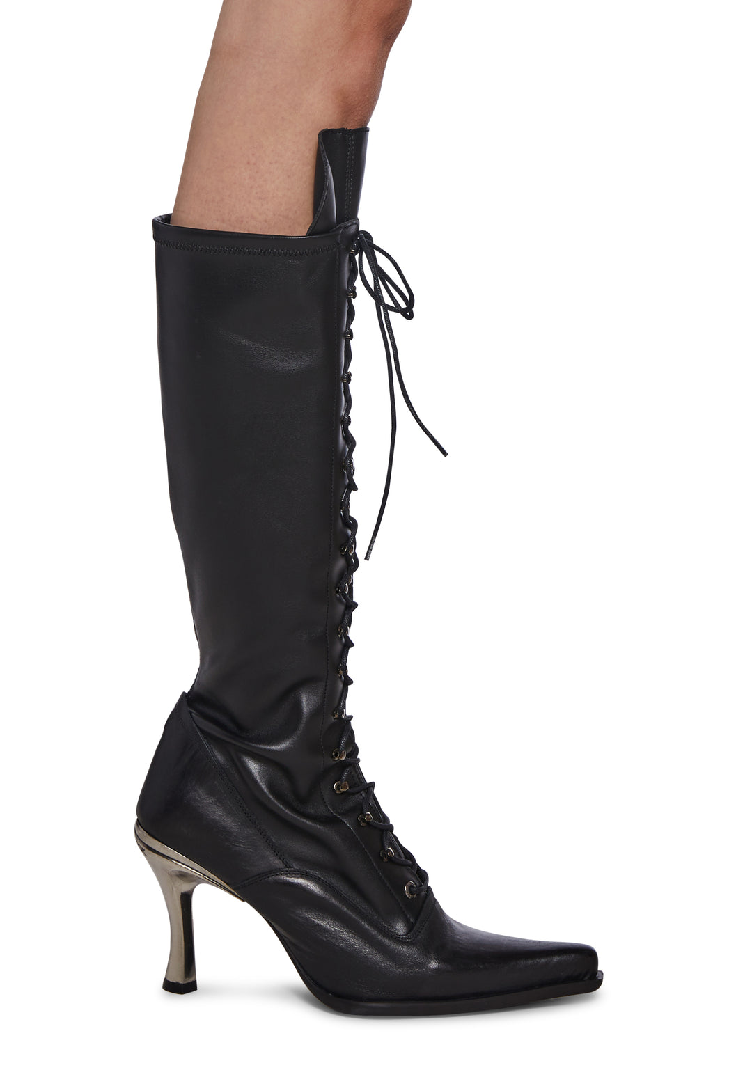 New Rock M-9053-C1 Lace-Up Stiletto Boots - Black