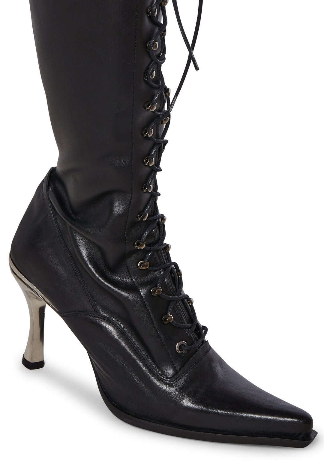 New Rock M-9053-C1 Lace-Up Stiletto Boots - Black - Image 2
