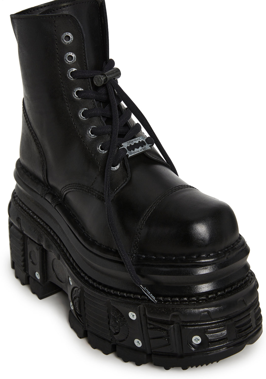 New Rock M-MILI083CCT-C4 Double Stacked Combat Boots - Black - Image 2