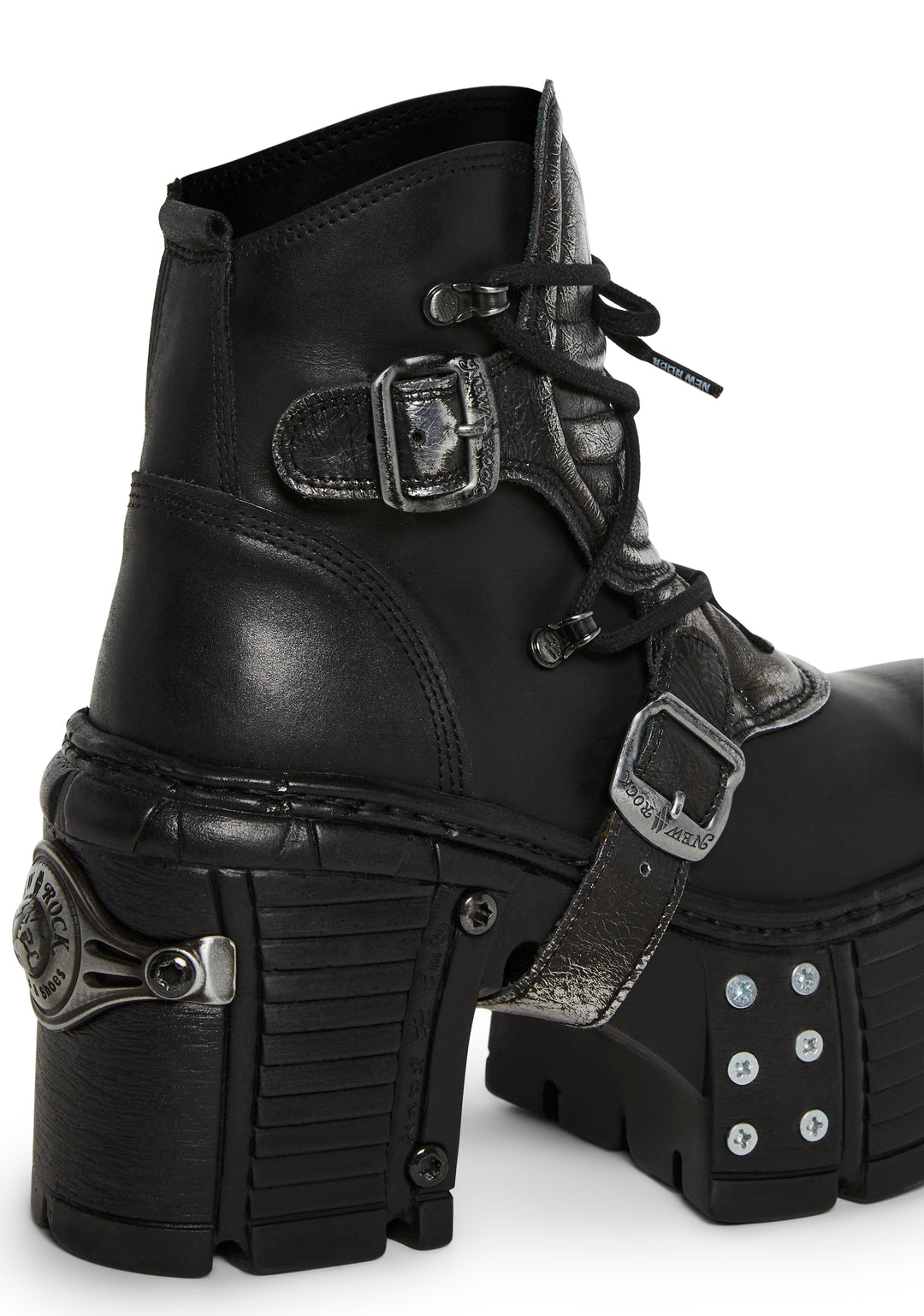 New Rock Moto Buckle Boots With Zippers - Black - Image 2