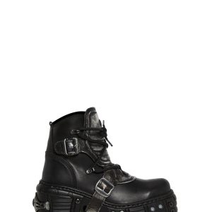 New Rock Moto Buckle Boots With Zippers - Black