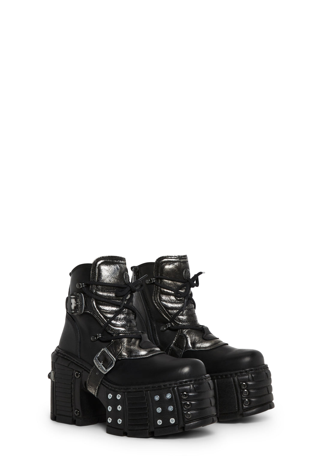 New Rock Moto Buckle Boots With Zippers - Black - Image 3