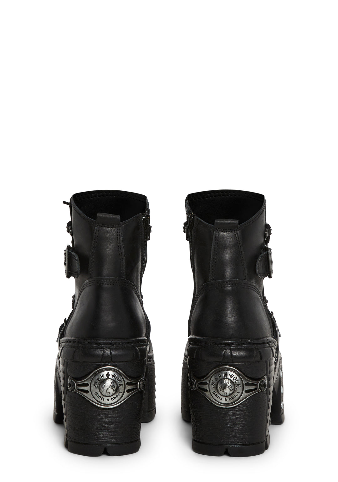 New Rock Moto Buckle Boots With Zippers - Black - Image 4
