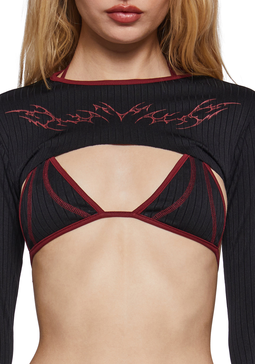 Womens Shrug And Bra Graphic Set Rave Club Exx - Black - Image 5