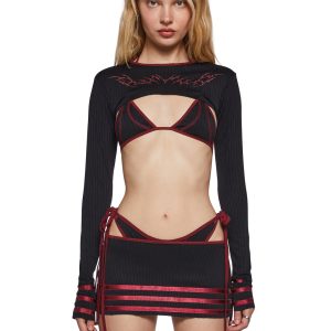 Womens Shrug And Bra Graphic Set Rave Club Exx - Black