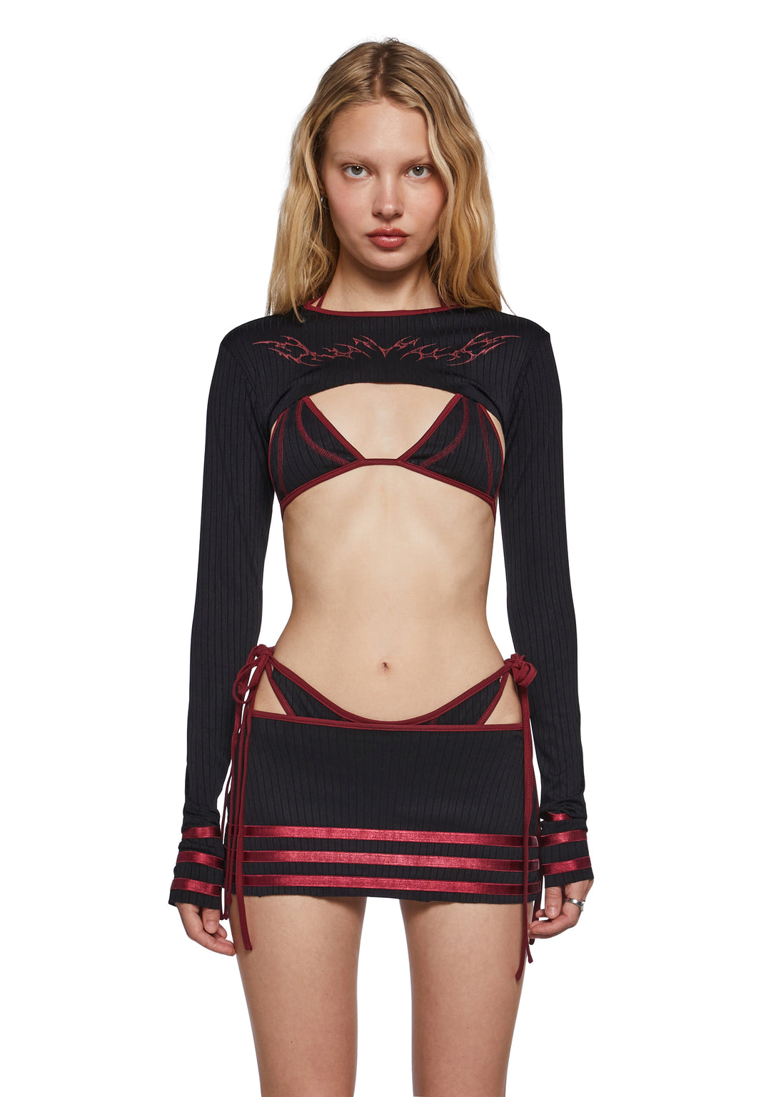 Womens Shrug And Bra Graphic Set Rave Club Exx - Black