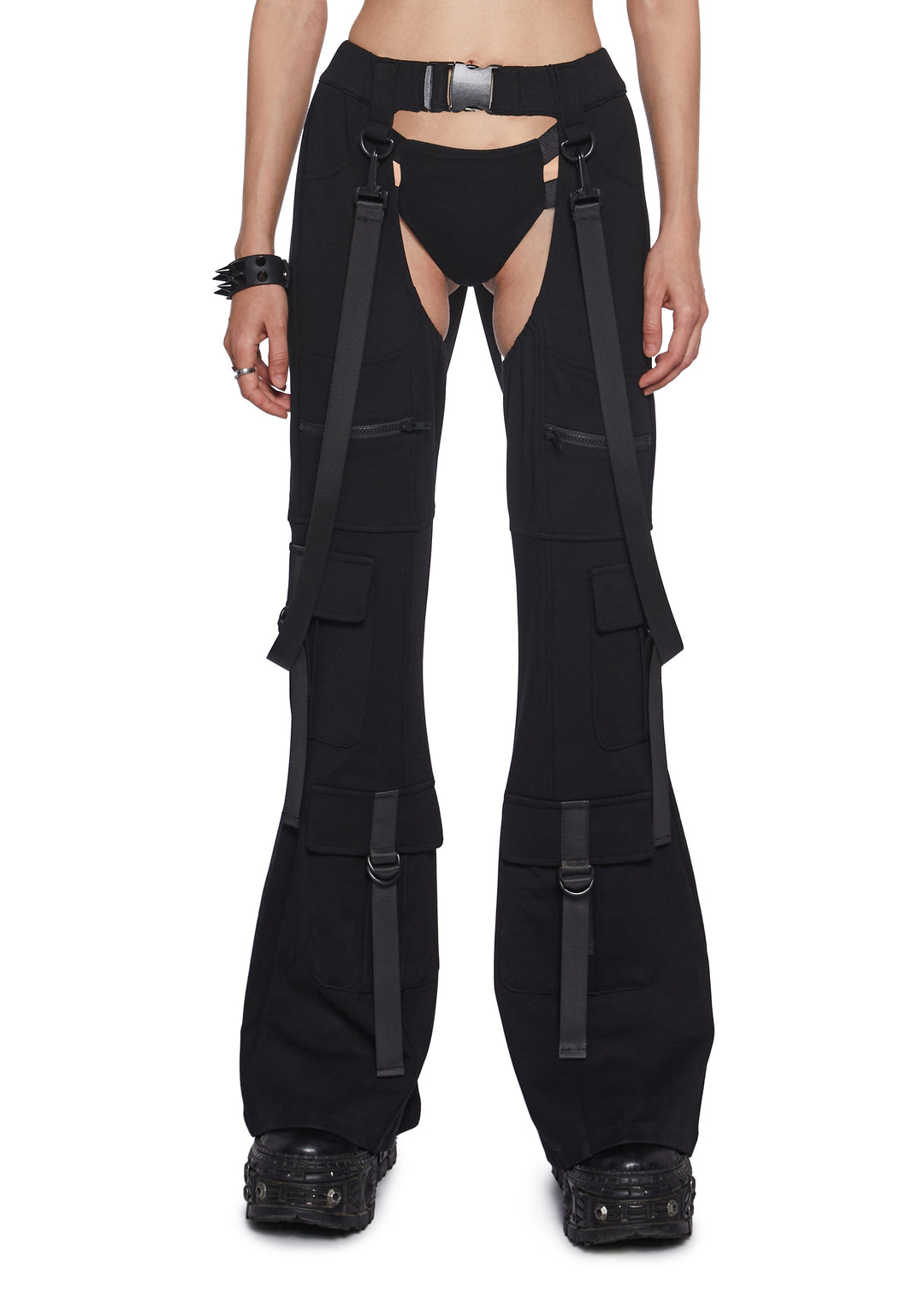 Womens Rave Cargo Chaps With Undies Set Club Exx - Black